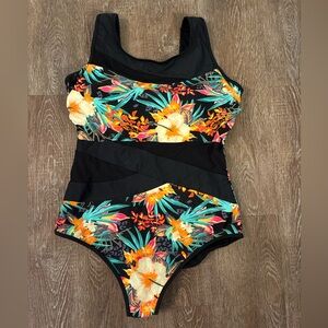 YBL Your Best Look Tropical One Piece Swimsuit Tummy Control 18W Plus Size